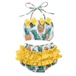 Maillot de bain pour petites filles | Ensemble 2 pièces, imprimé ananas, pastèque, à volants, nœud papillon, pour enfants en bas âge