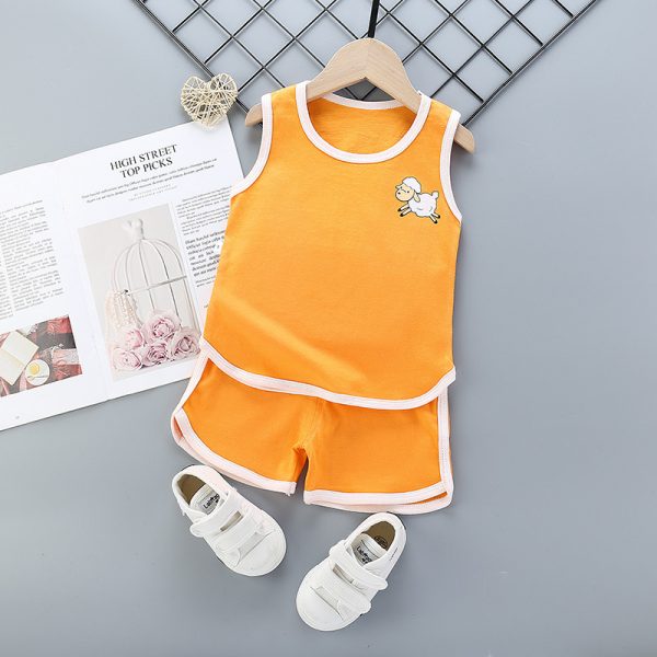 Été bébé garçon vêtements Orange sport garçons vêtements enfants Streetwear sans manches bébé ensembles tenues 9 mois-5 Yeras