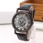 Foloy montre pour hommes bracelet en cuir synthétique polyuréthane évider analogique alliage Quartz montres hommes montre horloge
