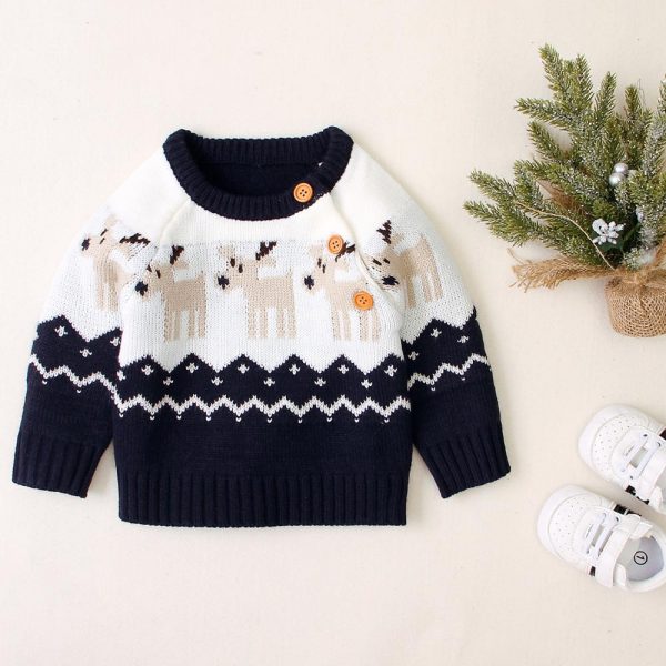 Pulls d'hiver pour bébés filles | Pull à manches longues, col rond décontracté, pull en tricot, pour tout-petits garçons de noël, rennes, tricoté pour enfants