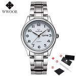 WWOOR chaude mode amoureux montres hommes femmes affaires étanche horloge argent acier hommes montres décontracté dames Quartz montre-bracelet