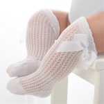 Bébé nourrissons enfants bambins filles garçons genou chaussettes hautes collants jambières ruban nœud solide coton Stretch mignon belle 0-3Y