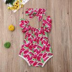 Pudcoco-vêtements pour bébés filles | Nouvelle mode, vêtements pour nouveau-né fille, combinaison avec bandeau, imprimé pastèque, 2 pièces, vêtements d'été