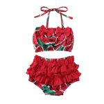 Maillot de bain pour petites filles | Ensemble 2 pièces, imprimé ananas, pastèque, à volants, nœud papillon, pour enfants en bas âge
