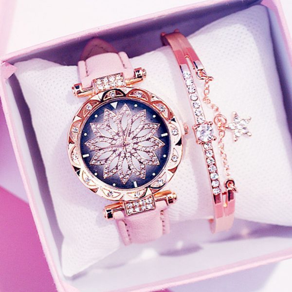 2019 femmes montres Bracelet ensemble ciel étoilé dames Bracelet montre décontracté en cuir Quartz montre-Bracelet horloge Relogio Feminino