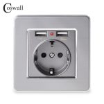COSWALL 2020 prise de courant murale mise à la terre 16A prise électrique Standard de l'ue avec 2100mA double Port de chargeur USB pour Mobile