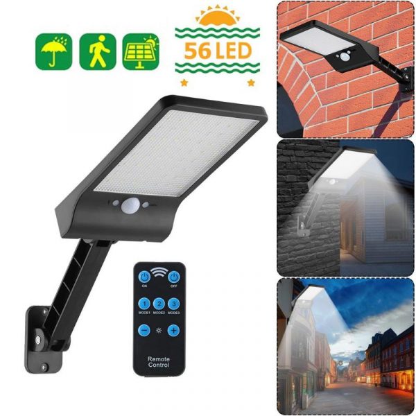 56LED solaire capteur de mouvement applique murale lampadaire extérieur avec télécommande étanche jardin lampadaire luminosité réglable