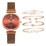 Mode Style 5 pièces/ensemble femmes montres or Rose magnétique dames montre robe Simple montre et Bracelet ensemble femmes Zegarek Damski