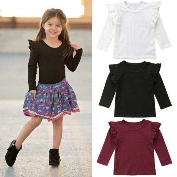 Costume de soleil à manches longues pour filles | Tenue décontracté en coton, motif Floral, solide, vêtements hauts, haut volant