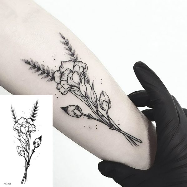 1PC tatouage temporaire noir fleur tatouage manches transfert d'eau Tatoo autocollant pivoine Rose tatouages Body Art Sexy Tatoo fille bras Ho