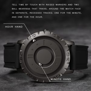 Eutour original tout nouveau pointeur magnétique concept gratuit montre à quartz aveugle tactile montre pour hommes mode bracelet en caoutchouc