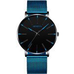 Montre minimaliste pour hommes de mode de luxe ultra-mince noir en acier inoxydable maille bracelet montre hommes d'affaires décontracté quartz horloge
