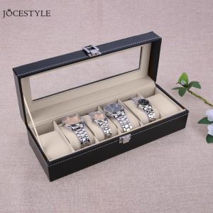 6 grilles montre-bracelet boîte boîte bijoux rangement organisateur avec couvercle boîte support de montre vitrine de bijoux