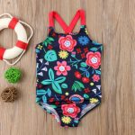 Maillot de bain bleu pour enfants | Motif floral, dos croisé, Costume de bain, nouvelle collection, 2019