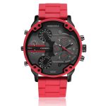 Cagarny 57mm 3D grand cadran rouge montre hommes de luxe en acier Silicone bracelet hommes montre-bracelet montre à Quartz décontractée militaire Relogio Masculino
