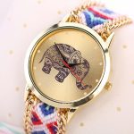 Bracelet de bande de corde tissée motif éléphant montre à Quartz Dialwatch analogique Quartz femmes montre Bracelet montre