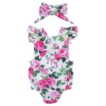 Barboteuse florale mignonne 2 pièces | Ensemble de vêtements pour petites filles, barboteuse + bandeau, pour nourrissons de 0 à 24M, vêtements pour nourrissons et nouveau-né, offre spéciale, 2019
