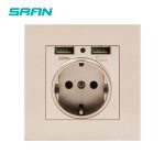 SRAN EU prise de courant, prise avec USB,16A 250V double usb 5V 2A blanc/noir ignifuge panneau PC 86m'm * 86m'm prise murale