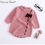 Humor ours bébé 2019 automne hiver modèles infantile barboteuse enveloppes Polka Lotus feuille col tricot bébé vêtements