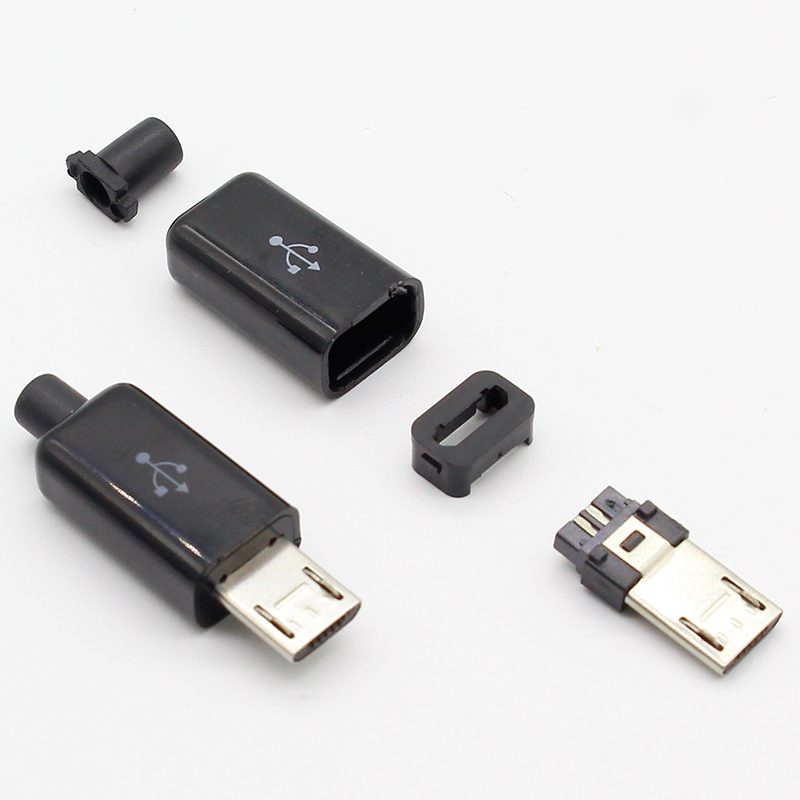 10 pièces Micro USB 5PIN Type de soudage connecteurs mâles chargeur 5P USB queue prise de charge 4 en 1 blanc noir
