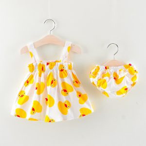 Ensembles de vêtements pour bébés filles | En coton, imprimé canard jaune, tenue pour tout-petits, ensemble 2 pièces
