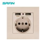 SRAN EU prise de courant, prise avec USB,16A 250V double usb 5V 2A blanc/noir ignifuge panneau PC 86m'm * 86m'm prise murale