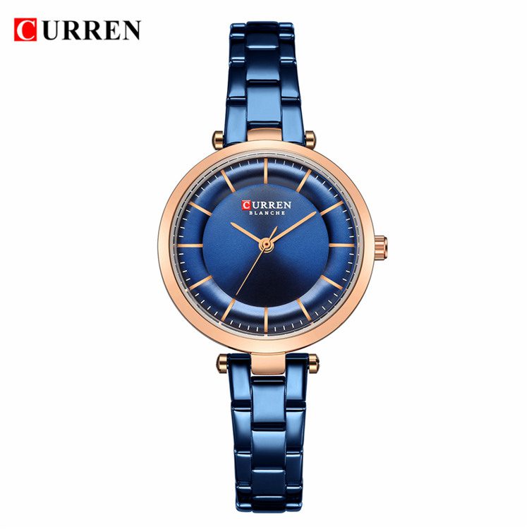 CURREN femmes montres de luxe Bracelet en métal montre-Bracelet chic mode Quartz horloge bleu femme en acier inoxydable robe montre
