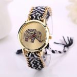 Bracelet de bande de corde tissée motif éléphant montre à Quartz Dialwatch analogique Quartz femmes montre Bracelet montre