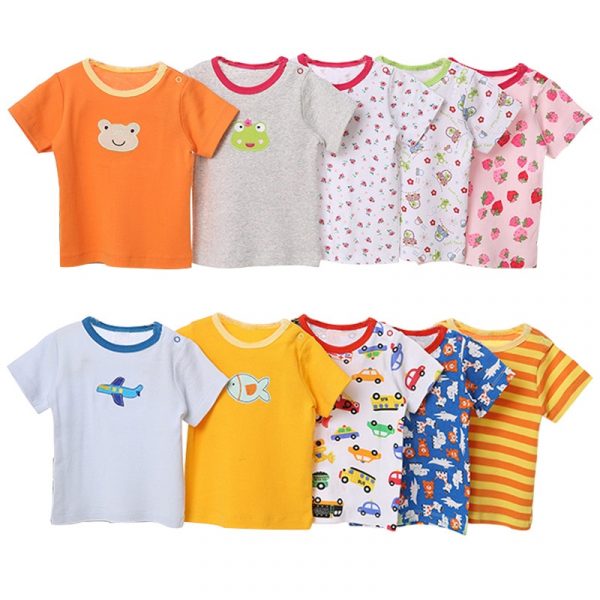 [5 pièces/lot couleur aléatoire] bébé T-Shirt 100% coton dessin animé impression bébé fille hauts été à manches courtes enfant en bas âge garçons T-Shirt vêtements