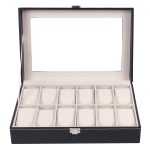 Cuir noir 12 grilles affichage Montre boîte bijoux boîtier organisateur support boîtes Caja de Reloj Rangement Montre