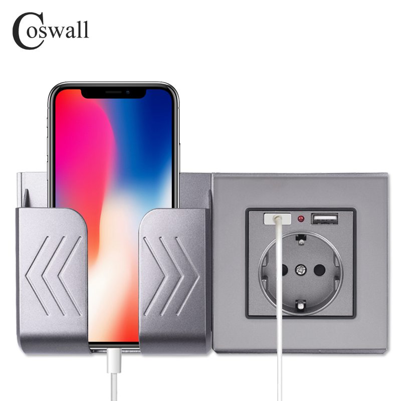 COSWALL-double-Port-de-charge-USB-16A-mur-ue-russie-prise-de-courant-panneau-de-verre-panneau-PC-couleur-gris-mat COSWALL double Port de charge USB 16A mur ue russie prise de courant panneau de verre panneau PC couleur gris mat