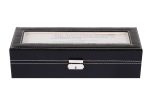 Serrure latérale 6 fentes boîtes de montre boîtier en cuir noir organisateur de montre avec fenêtre en verre mécanique montre stockage cadeau support de la boîte