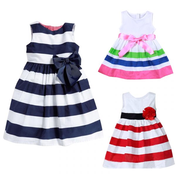 Robes d'été pour filles | Vêtements Lolita, en coton, à rayures, pour enfants de 0-24 M, avec nœud papillon