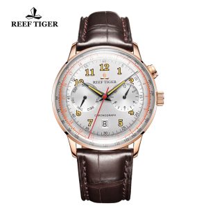 Récif Tiger/RT marque de luxe montre Vintage hommes Rose or marron bracelet en cuir lumineux automatique mécanique montres RGA9122
