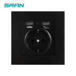 SRAN EU prise de courant, prise avec USB,16A 250V double usb 5V 2A blanc/noir ignifuge panneau PC 86m'm * 86m'm prise murale