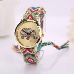 Bracelet de bande de corde tissée motif éléphant montre à Quartz Dialwatch analogique Quartz femmes montre Bracelet montre