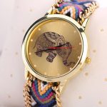 Bracelet de bande de corde tissée motif éléphant montre à Quartz Dialwatch analogique Quartz femmes montre Bracelet montre