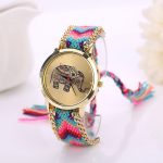 Bracelet de bande de corde tissée motif éléphant montre à Quartz Dialwatch analogique Quartz femmes montre Bracelet montre