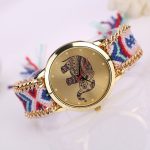 Bracelet de bande de corde tissée motif éléphant montre à Quartz Dialwatch analogique Quartz femmes montre Bracelet montre