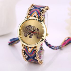 Bracelet de bande de corde tissée motif éléphant montre à Quartz Dialwatch analogique Quartz femmes montre Bracelet montre