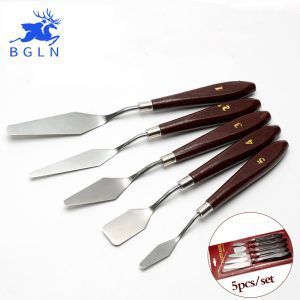 5 pièces en acier inoxydable mélangé Palette grattoir ensemble spatule couteaux pour artiste peinture à l'huile outils peinture couteau lame