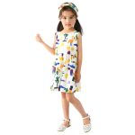Mode filles robe sans manches enfants impression ceinturée patineuse fête âge 1-7 été robes pour enfants vêtir avec ruban noeud mignon