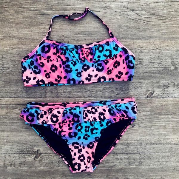 Enfant en bas âge enfants bébé fille maillots de bain 2019 enfants bébé fille léopard ruché Bikini ensemble maillot de bain vêtements A1