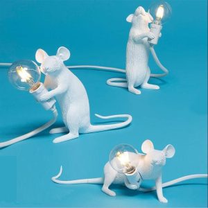 MOUSE LAMP LED E12 Black White Animal Rat Mouse Desk lamps Lights Resin Night Lights Animal Art Gold Mini Lamp white lighting