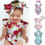 Barboteuse florale mignonne 2 pièces | Ensemble de vêtements pour petites filles, barboteuse + bandeau, pour nourrissons de 0 à 24M, vêtements pour nourrissons et nouveau-né, offre spéciale, 2019