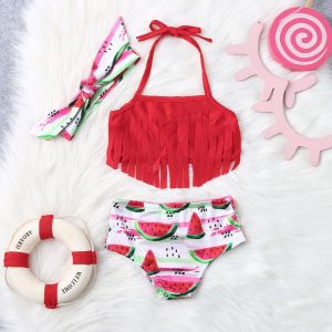 CHAMSGEND-maillot de bain pour petites filles | Avec des franges, imprimé pastèque, tenues de bain, Bebek Mayo 19MAY17 P35