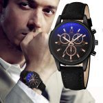 Mode de luxe Faux cuir hommes bleu Ray verre Quartz montres analogiques boîte horloge bracelet de montre bracelet automatique cadeau de noël _ 12.18