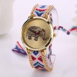 Bracelet de bande de corde tissée motif éléphant montre à Quartz Dialwatch analogique Quartz femmes montre Bracelet montre