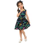 Mode filles robe sans manches enfants impression ceinturée patineuse fête âge 1-7 été robes pour enfants vêtir avec ruban noeud mignon