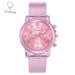 Foloy numérique femmes montres qualité mode genève chiffres romains Faux cuir analogique Quartz dames montre Bracelet horloge cadeau